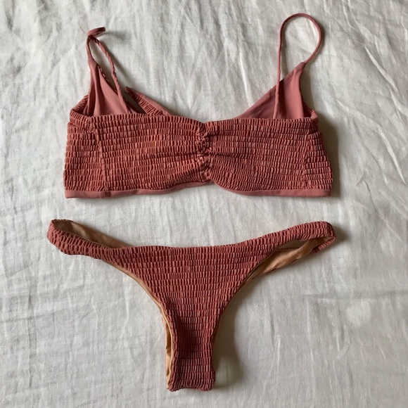 NWOT SIE SWIM Rose Gold Smocked Bikini Set - Picture 8 of 9